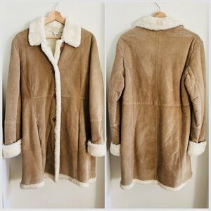 Marvin Richards Tan Shearling-Trim Suede Coat